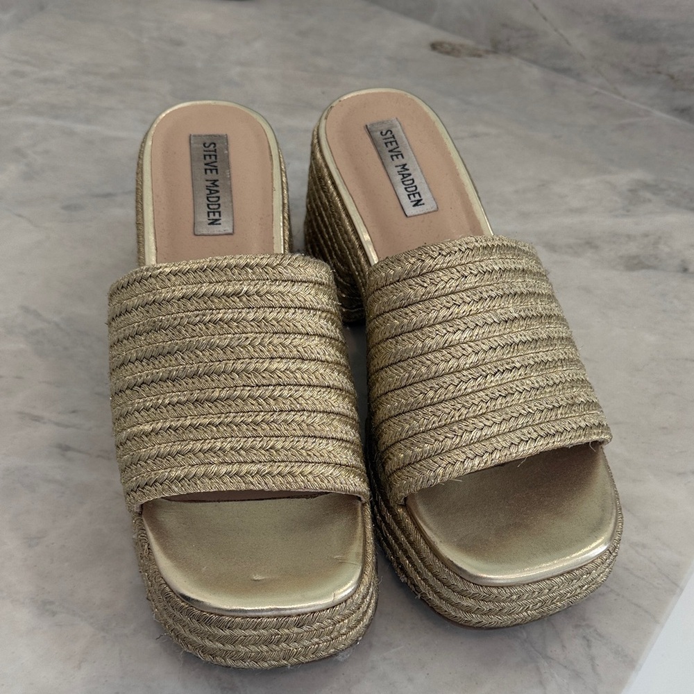 Steve Madden Gold Braided Platform Mules